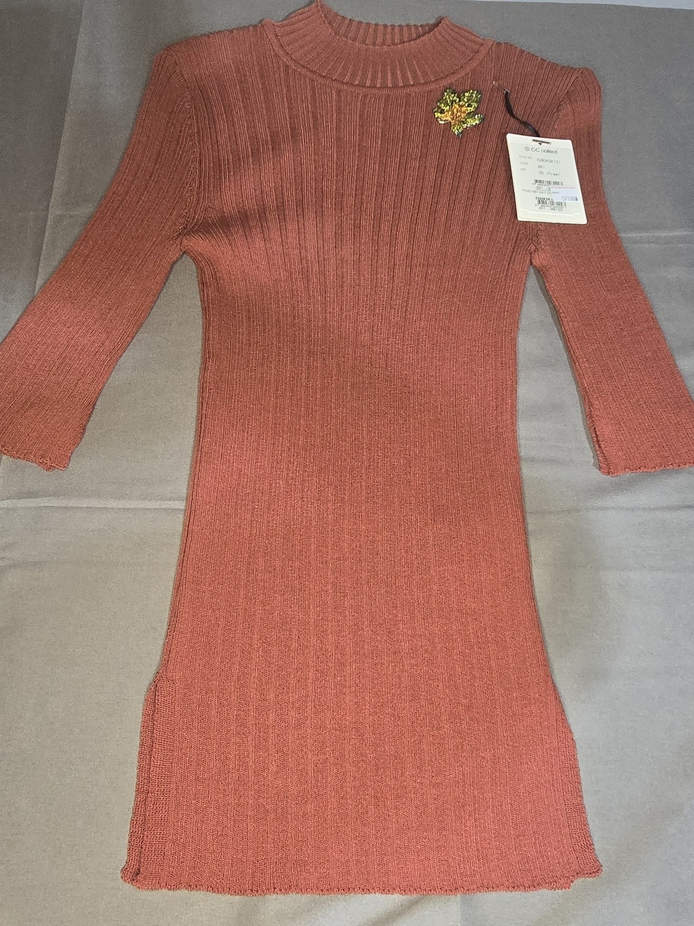 Ribbed Crewneck Women’s Sweater body Con Blouse in Rust, 3/4 Sleeve